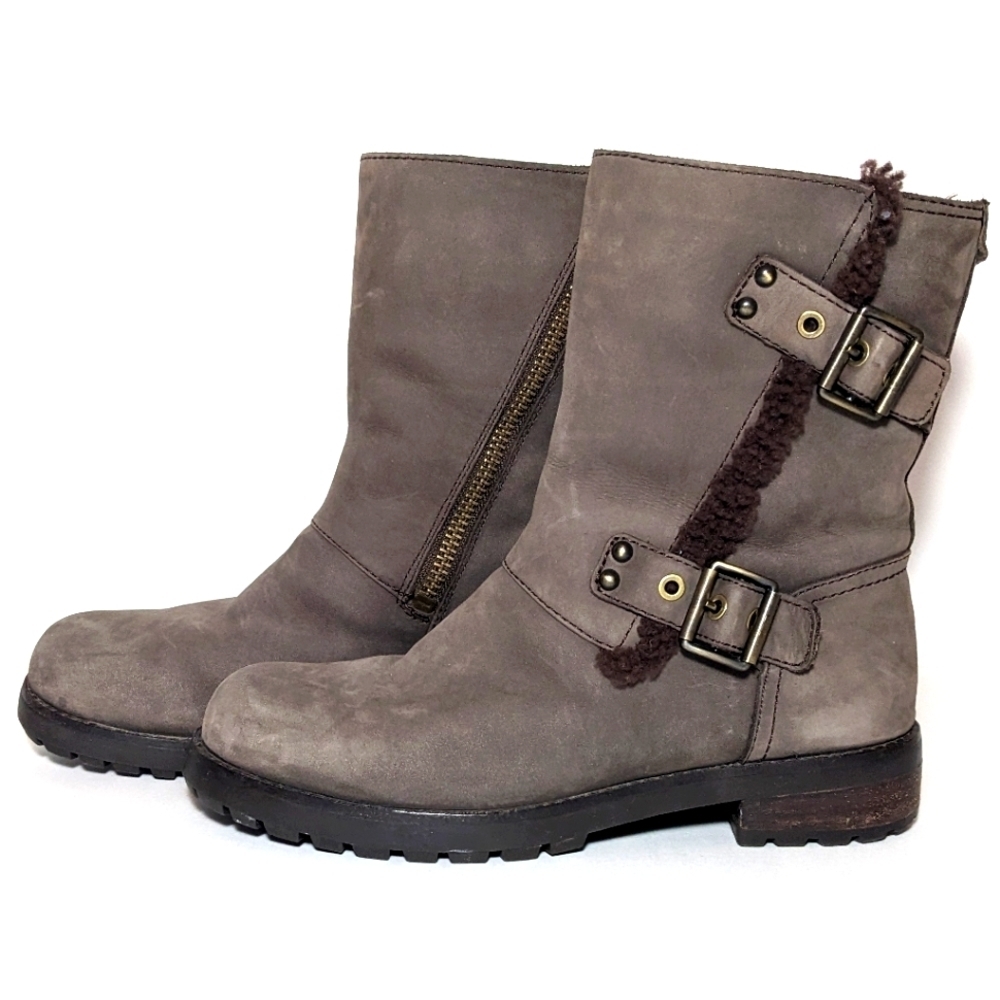 UGG Neils Suede Zip Up Boot Booties Sherpa Lined Water Resistant Brown Size 8